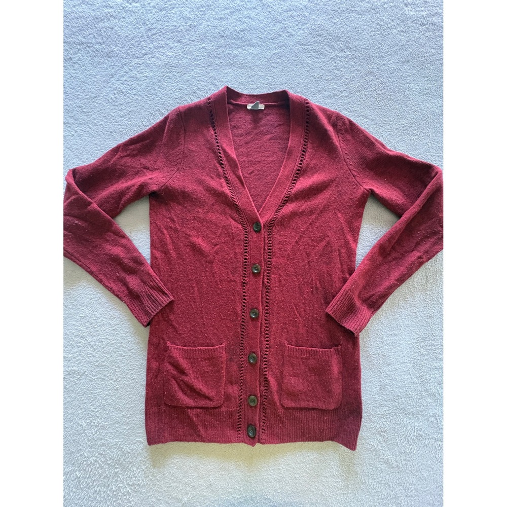 Fossil Womens Burgundy Wool Cashmere Blend Pointelle Longline Cardigan Sweater S